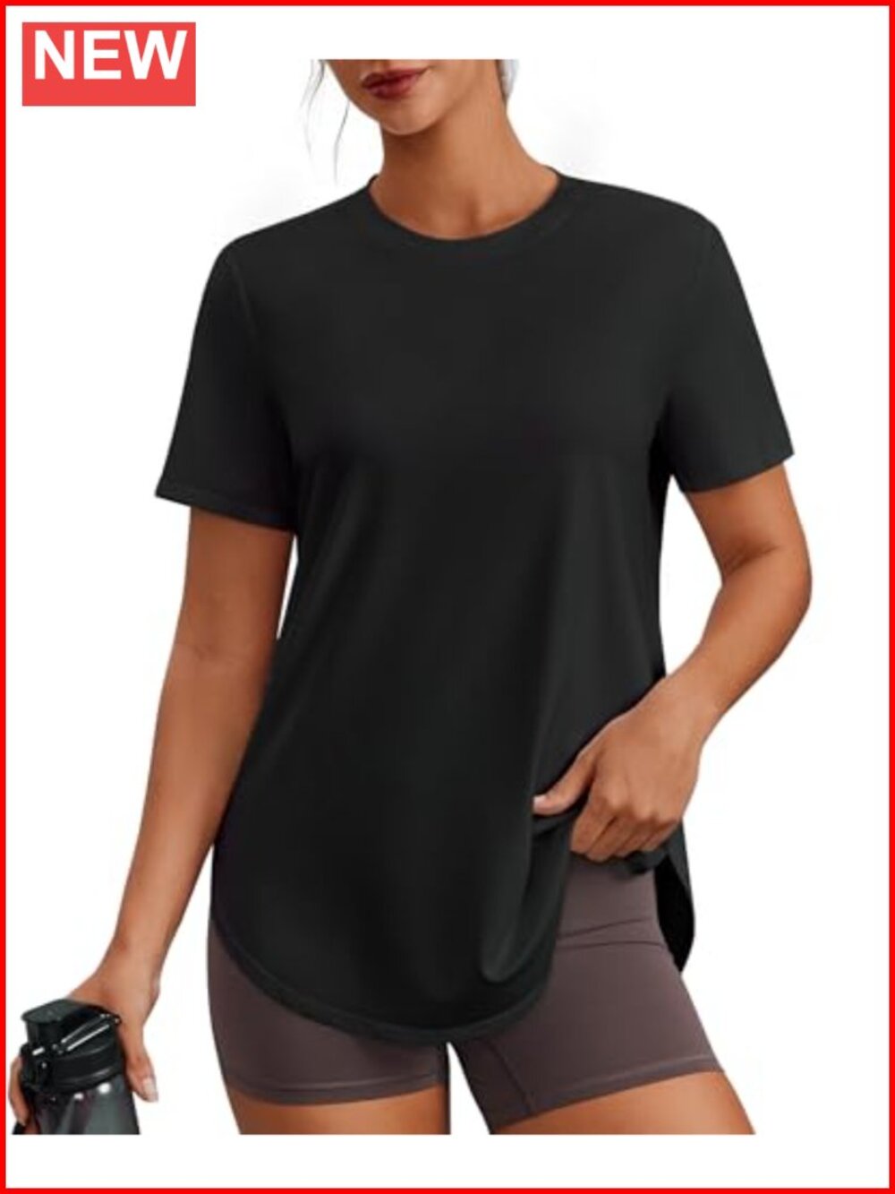 PINSPARK Workout Top UPF 50+ Hip Length Athletic Shirt Crew Neck Side Slits